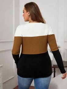 SHEIN LUNE Plus Color Block Ribbed Knit Tee - Multicolor - View 4