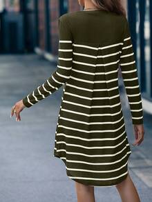 SHEIN LUNE In sọc Váy áo thun - xanh quân đội - Xem 2