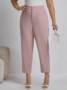 SHEIN Frenchy Plus Size Solid Colored Suit Pants - Dusty Pink - View 3
