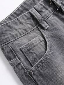 Teen Boys' Ripped Jeans With Cloth Patchwork - Grey - View 6