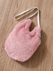 SHEIN 小女童拉鍊連帽長毛絨洋裝附包 - 粉色 - 查看 7