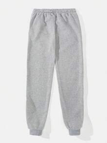 SHEIN LUNE 女士休閒彈性腰帶字母印花運動長褲 - 灰色 - 查看 2