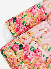 SHEIN Little Girl's Floral Printed Furry Hat Padded Coat