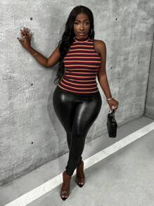 Slaydiva 女性小立領條紋圖案背心 - 彩色 - 查看 5