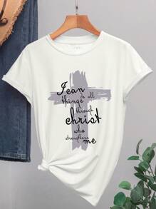 SHEIN LUNE Của phụ nữ In Trang trí Áo thun - trắng - Xem 1