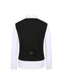 男士單排釦西裝外套&馬甲西裝外套和褲子套裝套裝無襯衫 - 黑色 - 查看 7