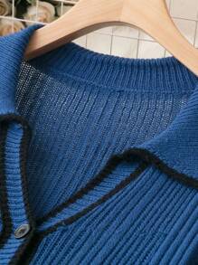 SHEIN LUNE 大碼拼接邊毛衣洋裝 - 藍色 - 查看 5