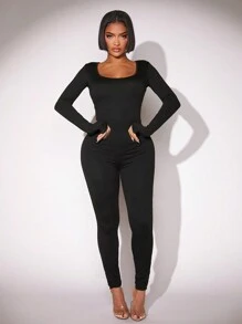 SHEIN SXY 女士性感露背緊身連身褲 - 藍色 - 查看 6