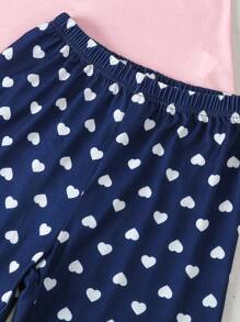SHEIN Girls' Cute Cat Expression Patterned Homewear Set With All-over Hearts Print, Multiple Pieces - Multicolor - View 7