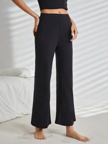 Ocili Leisure Soft And Smooth Solid Color Long Home Pants - Black - View 4
