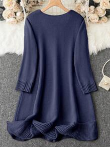 SHEIN Clasi Của phụ nữ Kích thước lớn Cổ chữ V Đầm Áo len - Xanh đậm - Xem 2