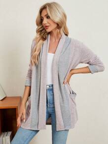 EMERY ROSE 女士色塊常規版型夾克,附口袋和開口式前襟 - 淺灰紫 - 查看 1