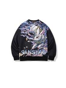 男士卡通印花寬鬆運動衫 - 黑色 - 查看 4