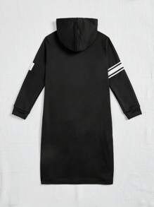 SHEIN Sudadera Con Capucha Larga Para Niñas Con Rayas Y Estampado