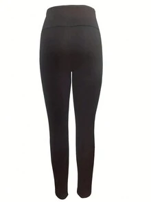 Plus Size Solid Color Thickened Thermal Leggings - Black - View 2