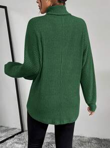 SHEIN Essnce Turtleneck Batwing Sleeve Tee - Green - View 2