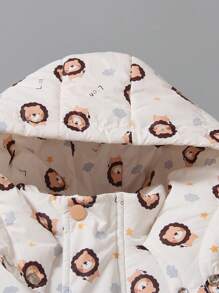 Young Boy Ribbed Lion Print Hooded Padded Coat