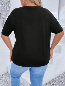 SHEIN EZwear 大尺寸卡通及文字印花短袖t恤 - 黑色 - 查看 2