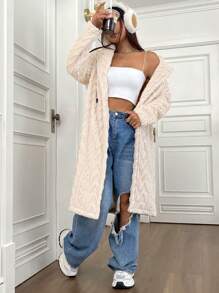 Flirla Women's Long Plush Lapel Coat