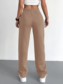RueChic Solid Elastic Waist Sweatpants - Mocha Brown - View 2