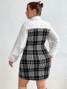 Flirla Women's Plus Size Plaid 2 In 1 Dress - Multicolor - View 2