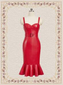 SHEIN DECDS Của phụ nữ Dây đeo Da giả Đuôi cá Đầm - Đỏ - Xem 1