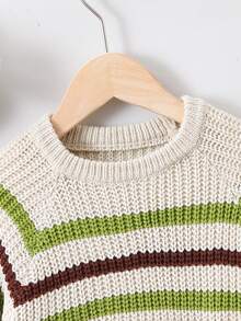 幼兒男童條紋拼色斜肩毛衣 - 彩色 - 查看 6