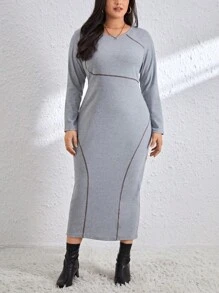 SHEIN Essnce Abito Plus Con Cuciture A Contrasto - Grigio - Visualizzare 4