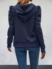 SHEIN Privé Ladies' Drawstring Bubble Sleeve Sweatshirt - Navy Blue - View 2