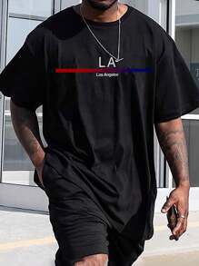 Manfinity Homme Men's Plus Size T-shirt (drop Shoulder) - Black - View 1