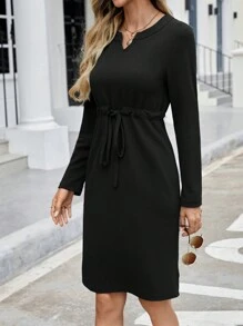 EMERY ROSE Drawstring Waist Ladies' Dress - Black - View 4