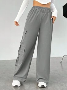 SHEIN EZwear Của phụ nữ Màu xám Quần Utility - Màu xám đen - Xem 1