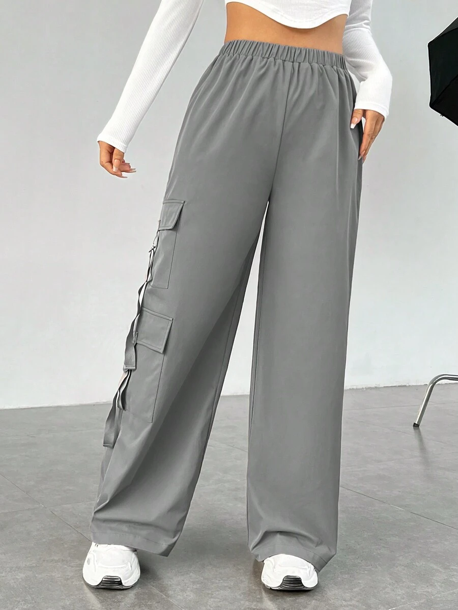 SHEIN EZwear Của phụ nữ Màu xám Quần Utility - Màu xám đen - Xem 1