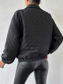 EURMUSE Women'S Drop Shoulder Jacket - Black - View 2