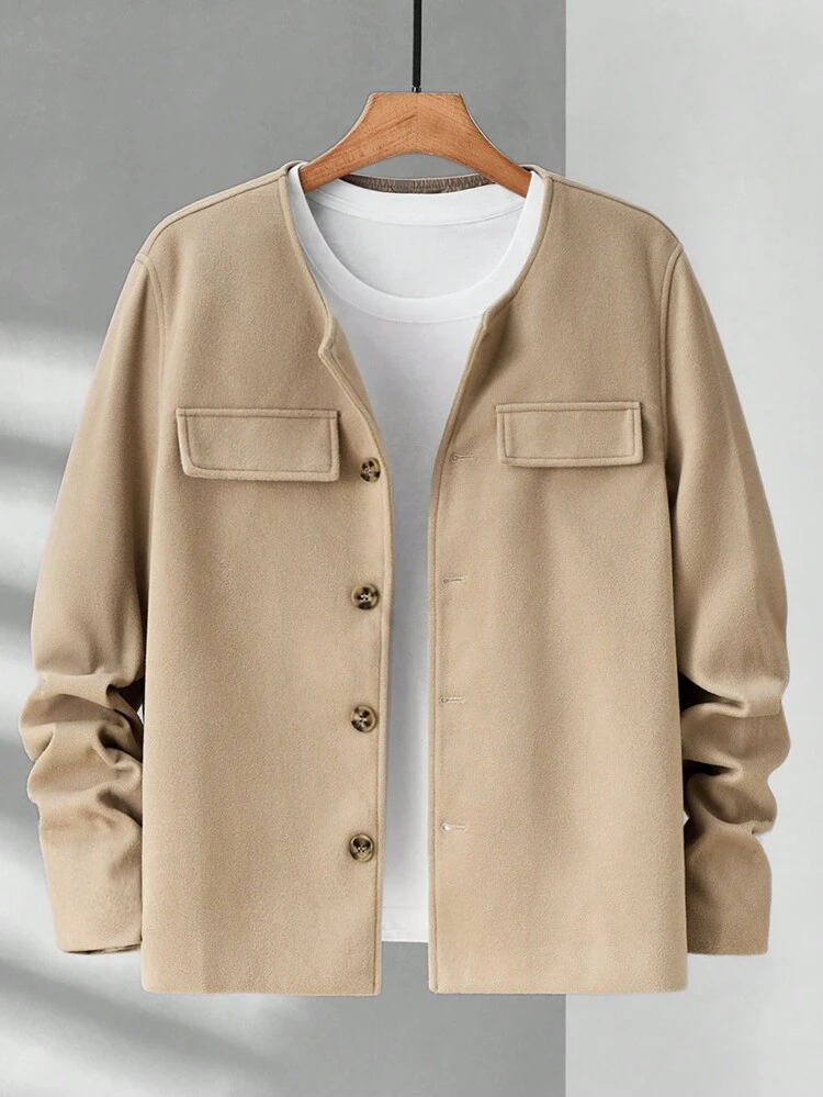 1pc Loose Fit Overcoat With Flap Detail And Button Front, For Fall Winter