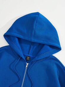 SHEIN EZwear Plus Size Chinese Dragon Print Zip Up Drop Shoulder Sweatshirt - Blue - View 4