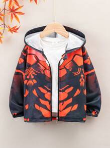 SHEIN Young Boy Graphic Print Zip Up Hooded Coat Without Tee - Multicolor - View 5