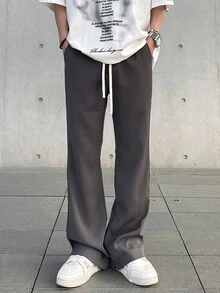 Men's Fashionable All-match Casual Solid Color Long Pants - Dark Grey - View 3