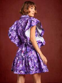 Hauture 花卉印花荷叶边下摆束带连衣裙 - 彩色 - 查看 2