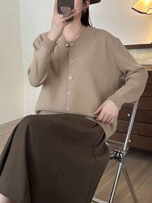 Fashionable Spring And Autumn New Arrival Casual Round Neck Cardigan - Apricot - View 6