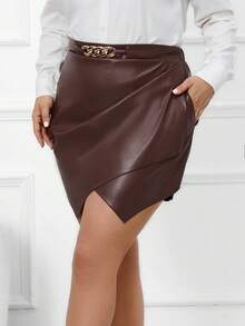 SHEIN Clasi 大碼半身裙 - 咖啡棕 - 查看 4
