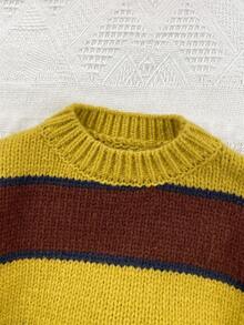 男童圆领条纹休闲套头衫 - 芥末黃 - 查看 5