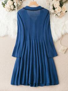 SHEIN LUNE 大碼拼接邊毛衣洋裝 - 藍色 - 查看 2