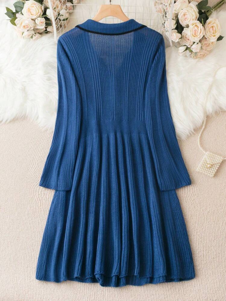 Plus Contrast Trim Sweater Dress Fall Winter Cloth For Women Autumn
