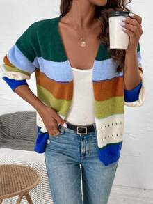 SHEIN LUNE 色塊開衫(開襟款) - 彩色 - 查看 3