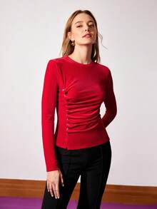 MOTF PREMIUM Xù Nút Áo - Đỏ - Xem 4