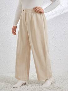 SHEIN Essnce Plus Size Solid Color Corduroy Pants - Apricot - View 1