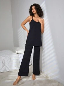 Ocili Leisure Soft And Smooth Solid Color Long Home Pants - Black - View 7