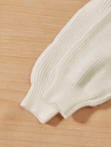 SHEIN 青少女拼色半高領荷葉邊毛衣連衣裙,配有燈籠袖 - 摩卡棕 - 查看 7