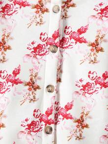 SHEIN 少女全身花卉印花保暖内衬连帽夹克 - 杏色 - 查看 6